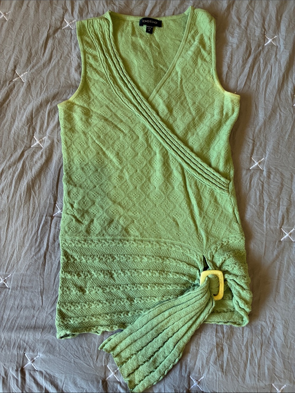 bebe Lime Green Wrap Knit Tank with Knot Detail